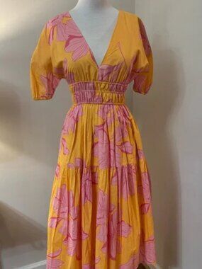 NWOT HUTCH Floral Pink and Orange Midi Dress